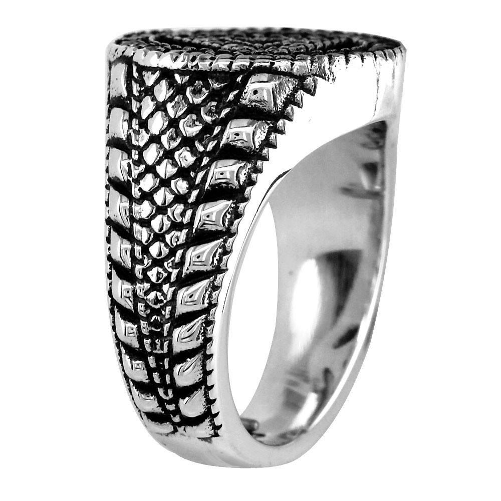 Alcoholics Anonymous AA Sobriety Ring with Cubic Zirconias, Reptile Texture, and Black in 14k White Gold
