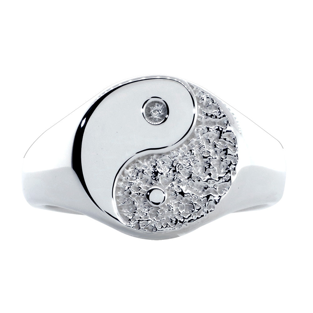 Solid Yin Yang Ring, 14mm in 14k White Gold