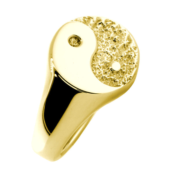 Solid Yin Yang Ring, 14mm in 14k Yellow Gold