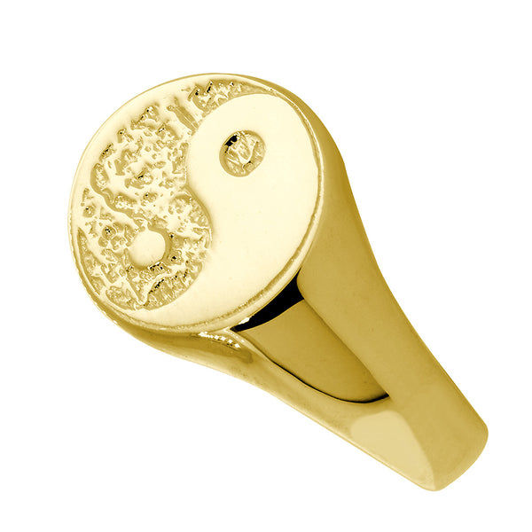 Solid Yin Yang Ring with a Border, 13mm in 14k Yellow Gold