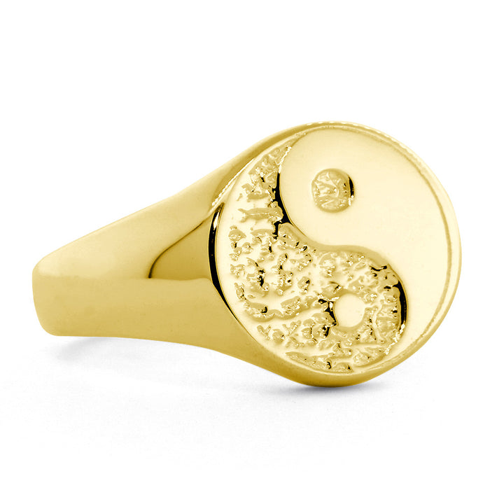 Solid Yin Yang Ring with a Border, 13mm in 18k Yellow Gold