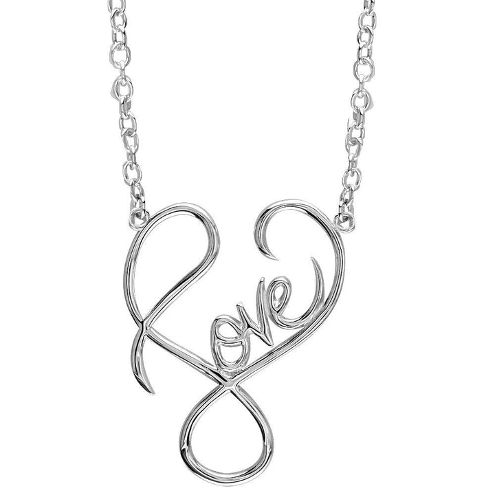 Large Script Love Necklace in 14k White Gold