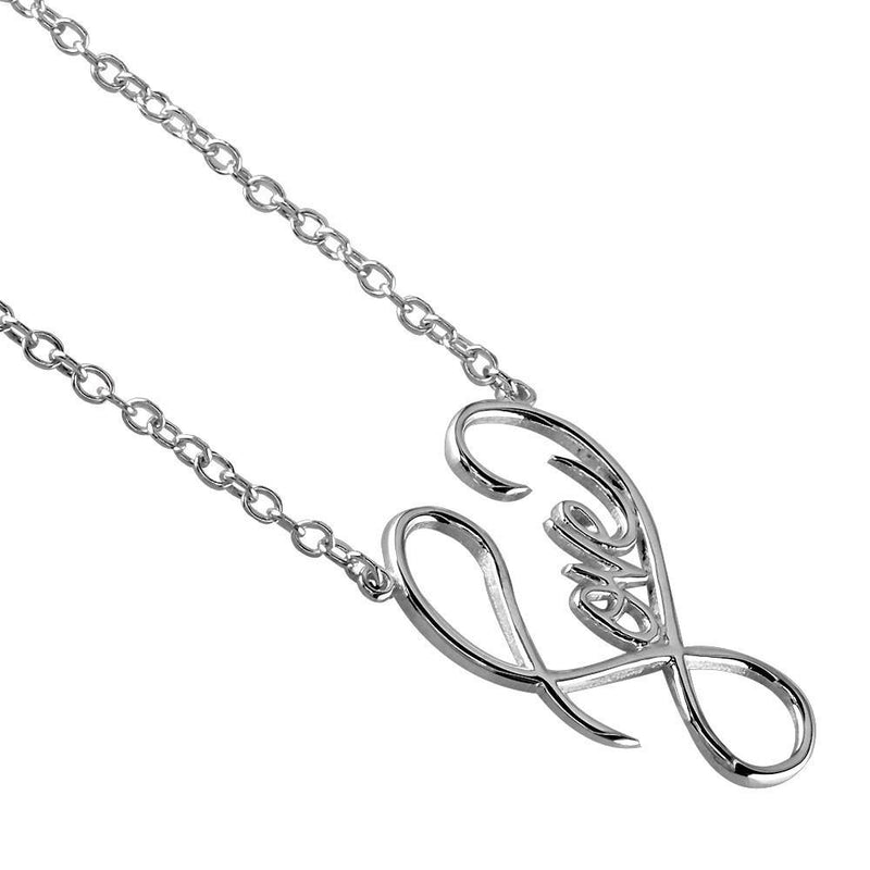 Small Script Love Necklace in Sterling Silver