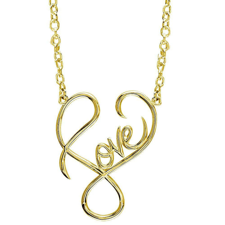 Large Script Love Necklace in 14k Yellow Gold
