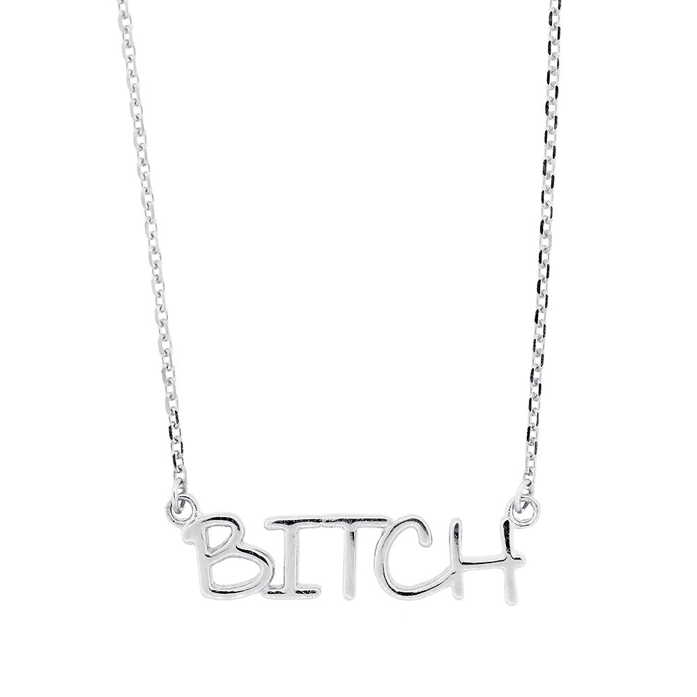 Bitch Nameplate Necklace in SZIRO Print, 14k White Gold