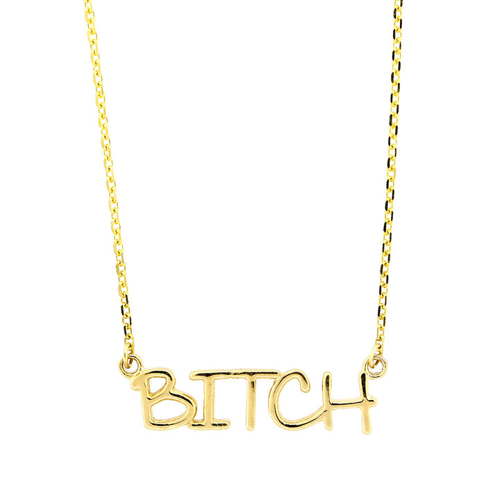 Bitch Nameplate Necklace in SZIRO Print, 14k Yellow Gold