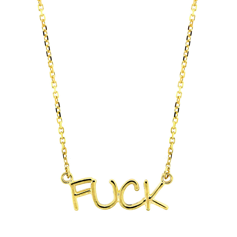 Fuck Nameplate Necklace in SZIRO Print, 14k Yellow Gold