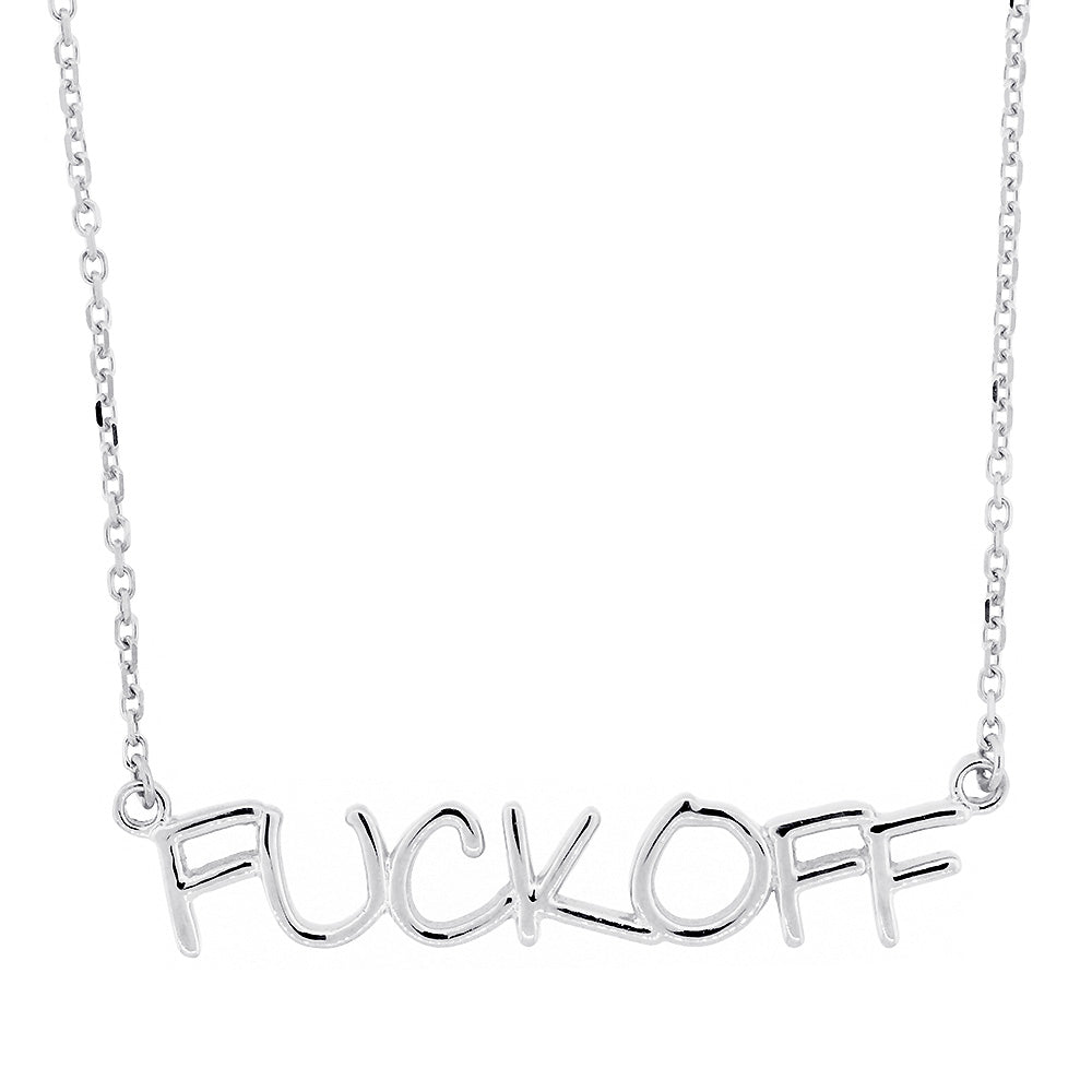 Fuck Off Nameplate Necklace in SZIRO Print, 14k White Gold