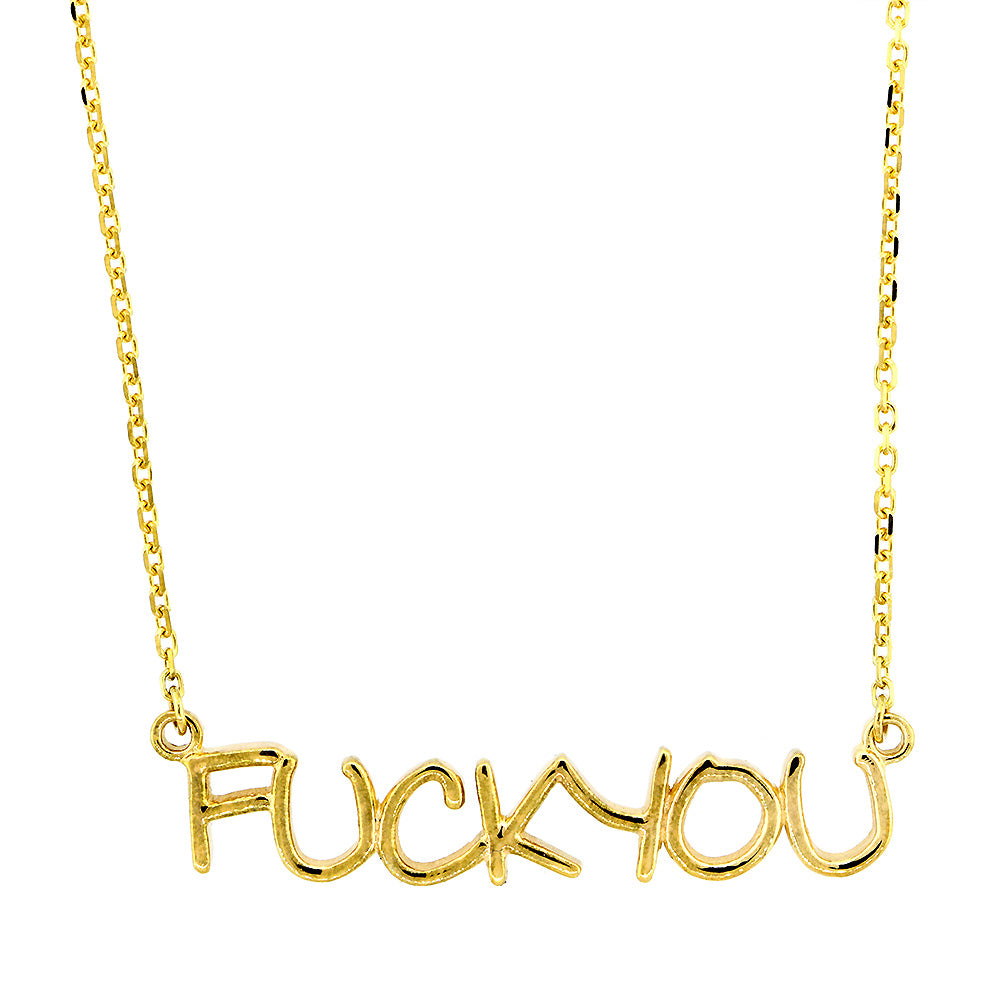 Fuck You Nameplate Necklace in SZIRO Print, 14k Yellow Gold