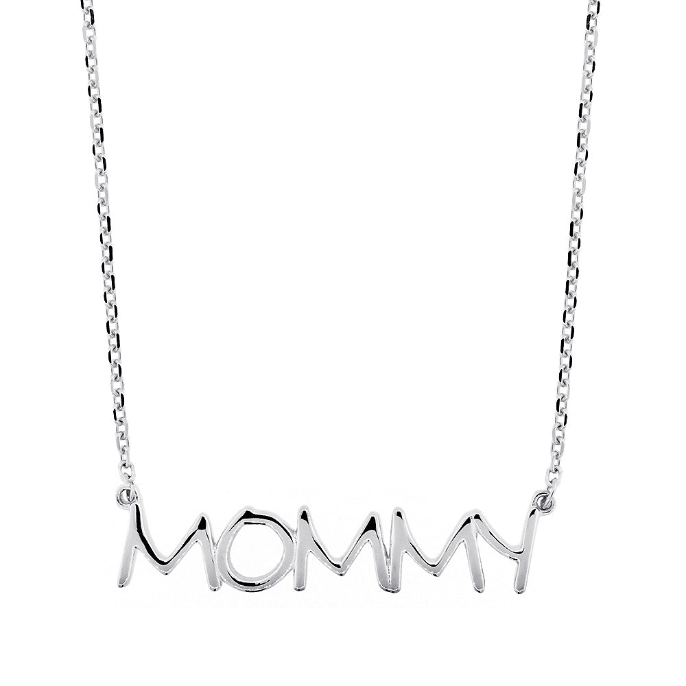 Mommy Nameplate Necklace in SZIRO Print, 14k White Gold