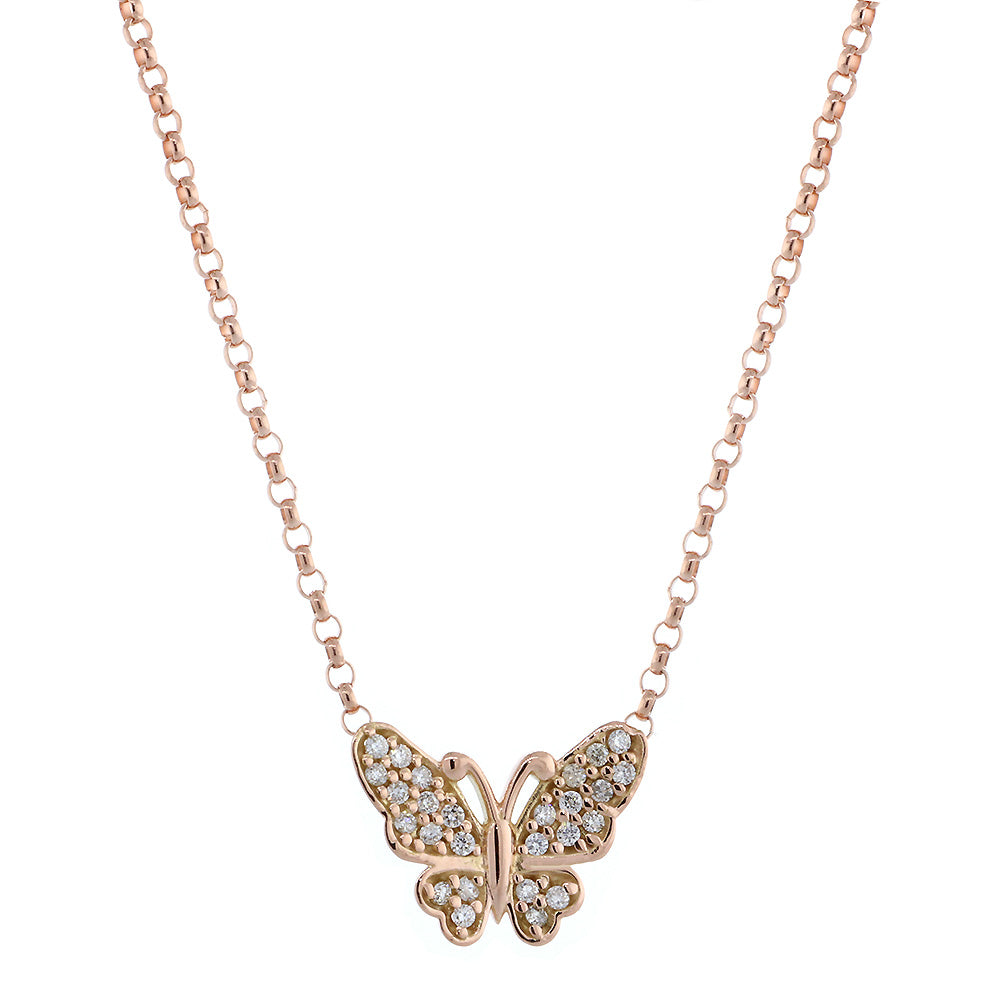 Diamond Butterfly Necklace, 0.25CT in 14K Pink, Rose Gold
