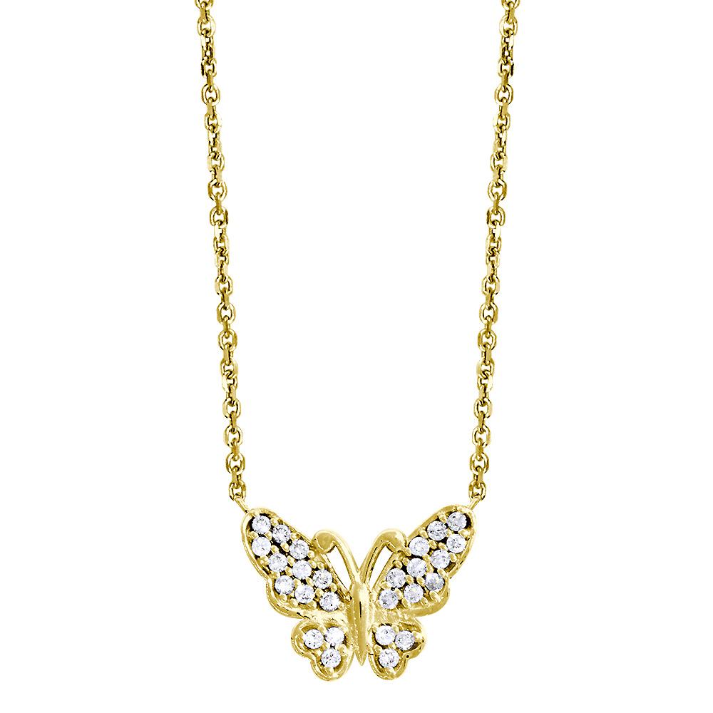 Diamond Butterfly Necklace, 0.25CT in 14K Yellow Gold
