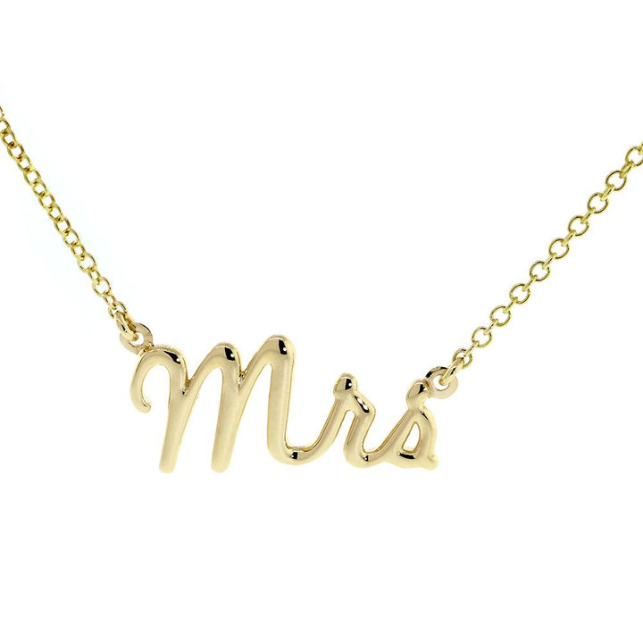 Mrs. Necklace, 1 Inch Wide, 18" Inch Chain in 14K Yellow Gold