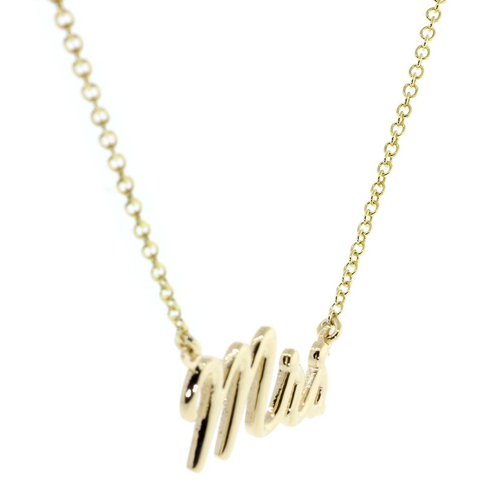 Mrs. Necklace, 1 Inch Wide, 18" Inch Chain in 14K Yellow Gold