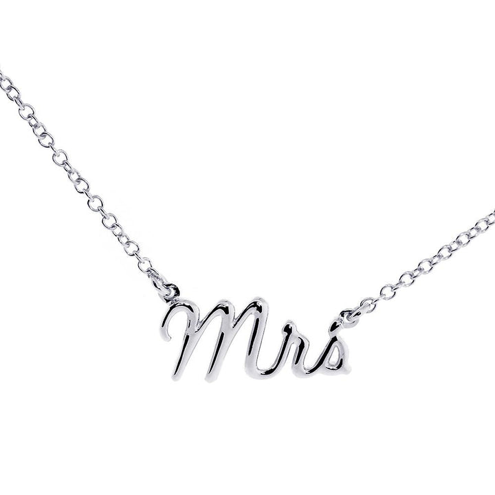 Mrs. Necklace, 0.75 Inch Wide, 18" Inch Chain in 14K White Gold