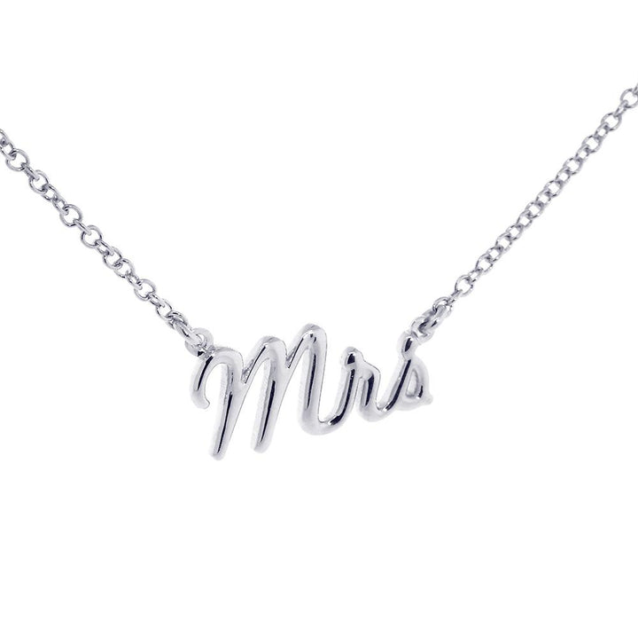 Mrs. Necklace, 0.75 Inch Wide, 18" Inch Chain in 14K White Gold