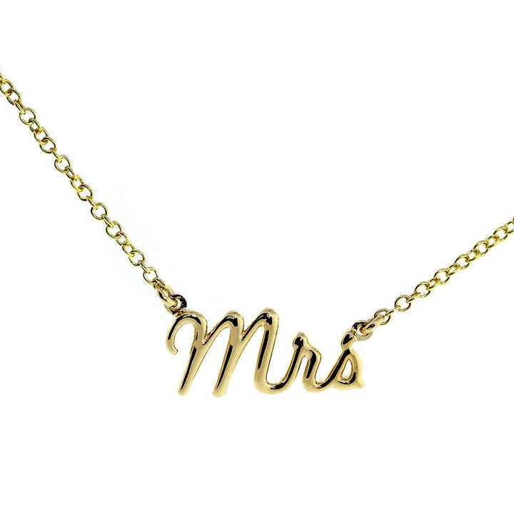 Mrs. Necklace, 0.75 Inch Wide, 18" Inch Chain in 14K Yellow Gold
