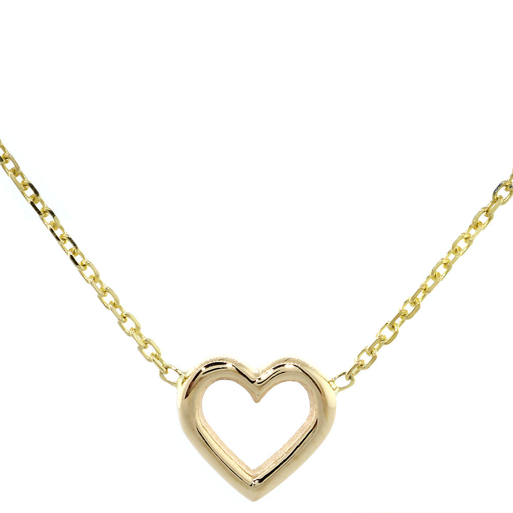 10mm Open Heart Charm and Chain in 14K Yellow Gold