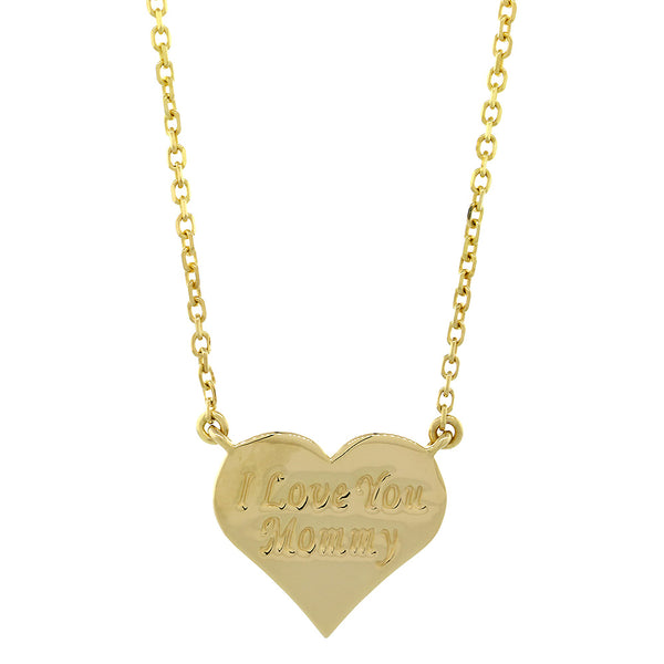14mm I Love You Mommy Heart Charm and Chain in 14K Yellow Gold