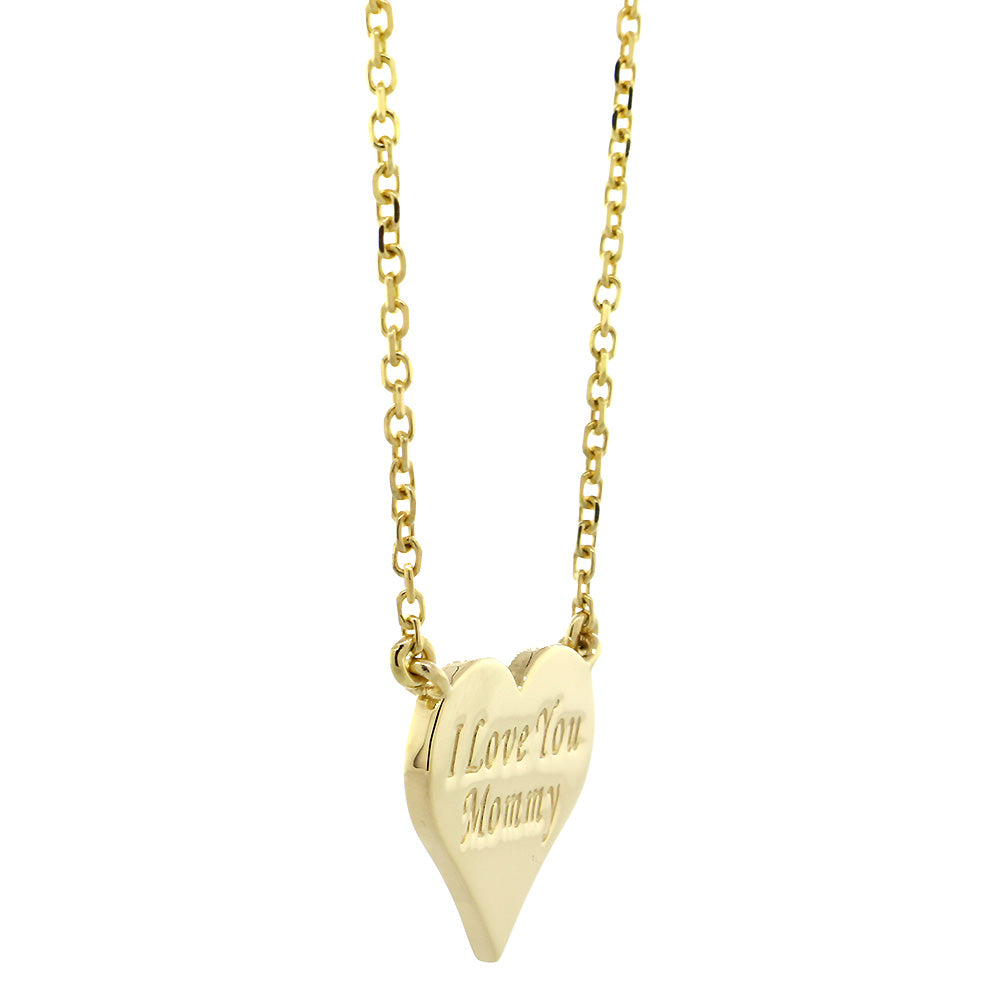 14mm I Love You Mommy Heart Charm and Chain in 14K Yellow Gold