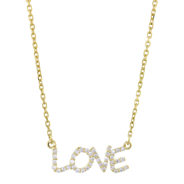 19mm Diamond LOVE Pendant Nameplate and Chain, 0.25CT in 14K Yellow Gold