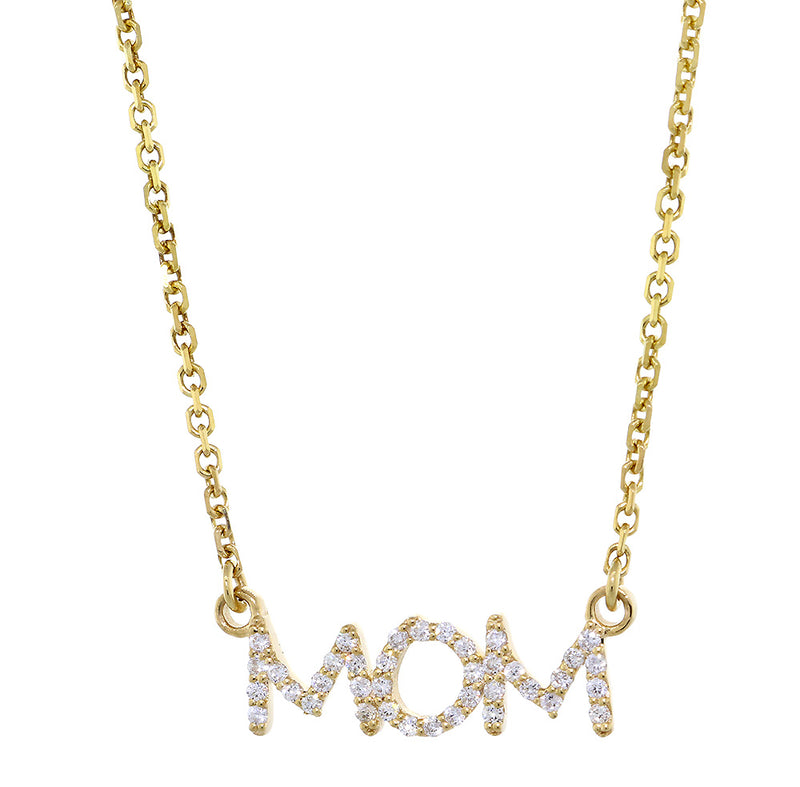 19mm Diamond MOM Pendant Nameplate and Chain, 0.24CT in 14K Yellow Gold