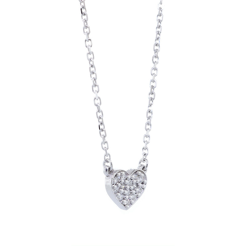 9mm Wide Diamond Heart Filled Pendant and Chain Necklace, 0.12CT, 16 Inches Total in 14K White Gold