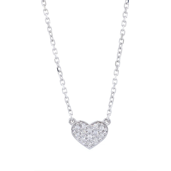 9mm Wide Diamond Heart Filled Pendant and Chain Necklace, 0.12CT, 16 Inches Total in 14K White Gold