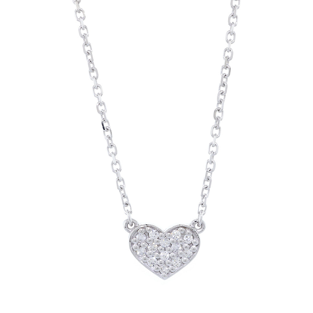 10mm Wide Diamond Heart Filled Pendant and Chain Necklace, 0.19CT, 16 Inches Total in 14K White Gold