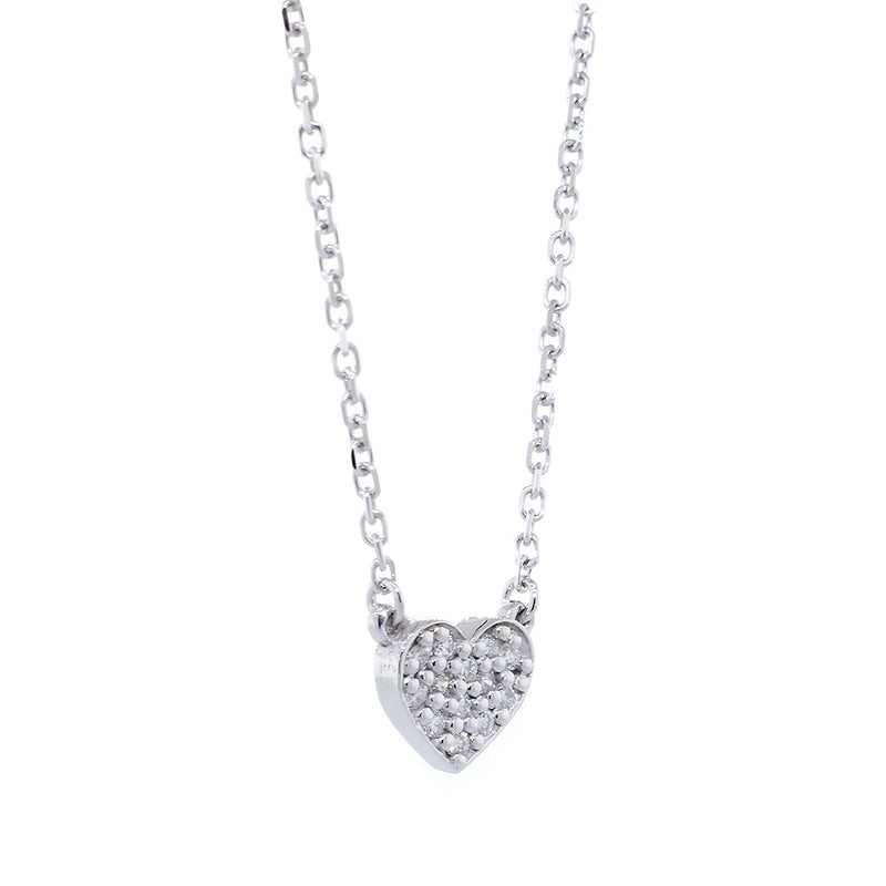 10mm Wide Diamond Heart Filled Pendant and Chain Necklace, 0.19CT, 16 Inches Total in 14K White Gold