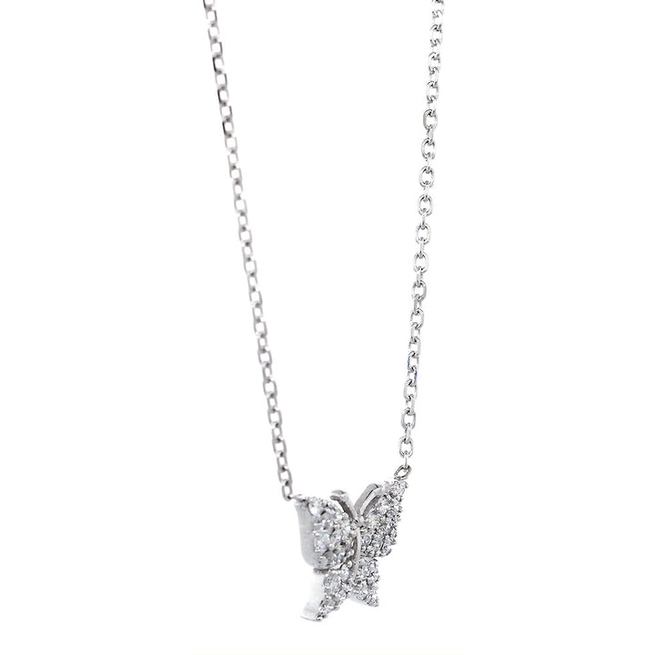 13 mm Wide Diamond Butterfly Pendant Necklace, 0.30 CT, 16.5 IN in 14K White Gold