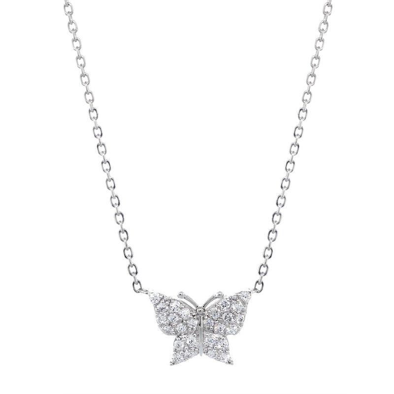 13 mm Wide Diamond Butterfly Pendant Necklace, 0.30 CT, 16.5 IN in 14K Yellow Gold