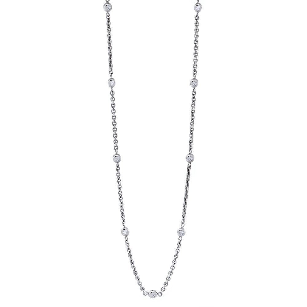 Diamonds by the Yard Diamond Bead and Rolo Chain Necklace, 11 Beads, 1.02CT, 16 Inches, in 14k White Gold