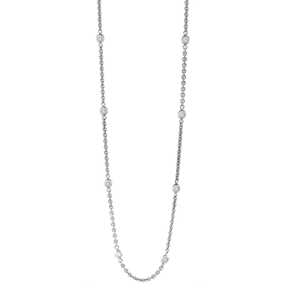 Diamonds by the Yard Diamond Bead and Rolo Chain Necklace, 12 Beads, 1.11CT, 16 Inches, in 14k White Gold