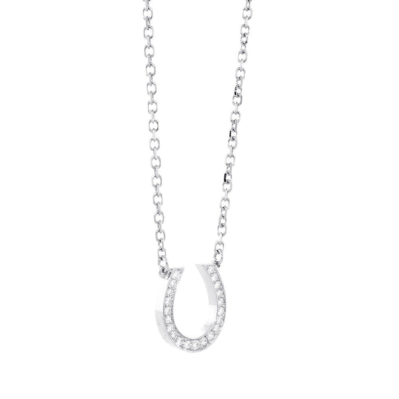 18 mm Diamond Horseshoe Pendant and Chain, 0.45 CT, 17 IN in 14K White Gold