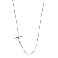 Curved Offset Christian Cross Necklace in 14K White Gold