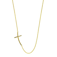 Curved Offset Christian Cross Necklace in 14K Yellow Gold