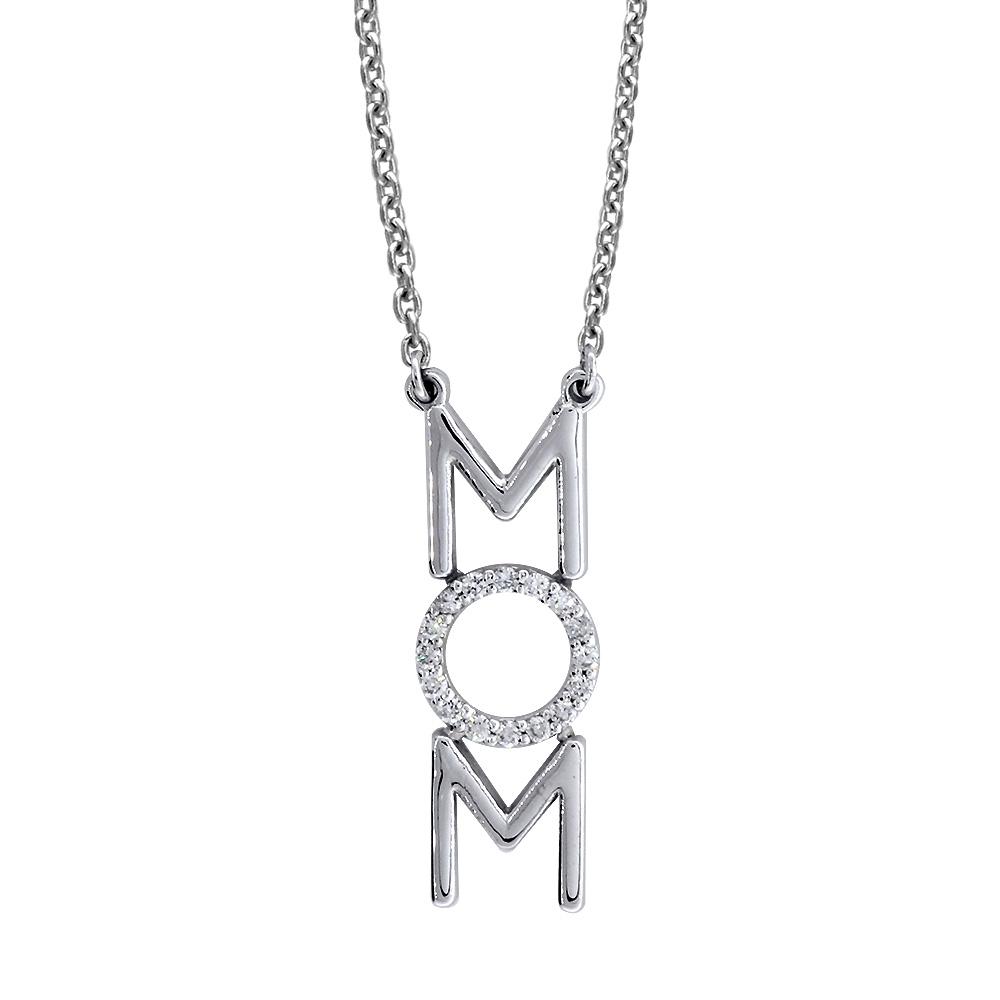 Diamond MOM Necklace, 0.16CT, 16" Inch Chain in 14K White Gold