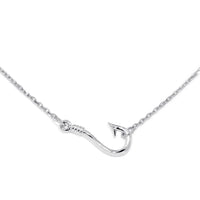 12mm Fishermans Barbed Hook and Knot Fishing Charm Necklace 17 Inches in 14k White Gold