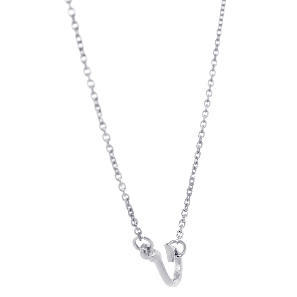 12mm Fishermans Barbed Hook and Knot Fishing Charm Necklace 17 Inches in Sterling Silver