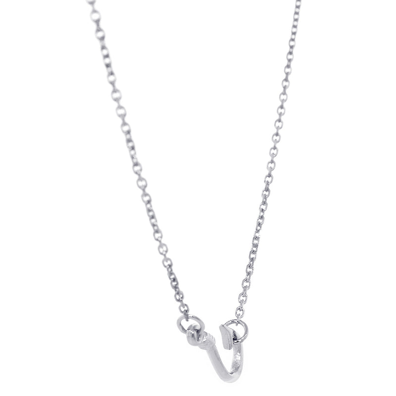 12mm Fishermans Barbed Hook and Knot Fishing Charm Necklace 17 Inches in 14k White Gold