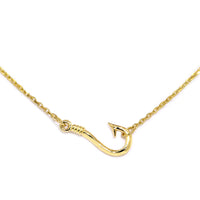 12mm Fishermans Barbed Hook and Knot Fishing Charm Necklace 17 Inches in 14k Yellow Gold