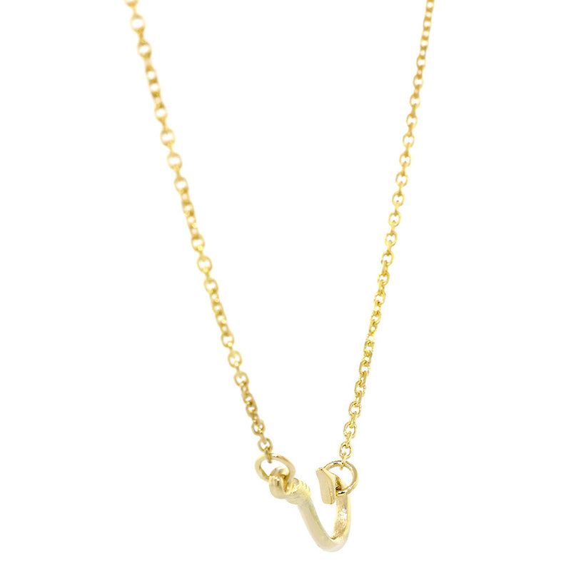 12mm Fishermans Barbed Hook and Knot Fishing Charm Necklace 17 Inches in 14k Yellow Gold