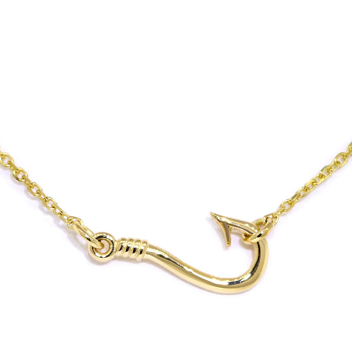 16mm Fishermans Barbed Hook and Knot Fishing Charm Necklace 19 Inches in 14k Yellow Gold