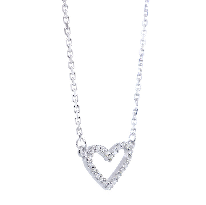 15mm Wide Diamond Heart Pendant and Chain, 0.30CT, 17 Inches Total in 14K White Gold
