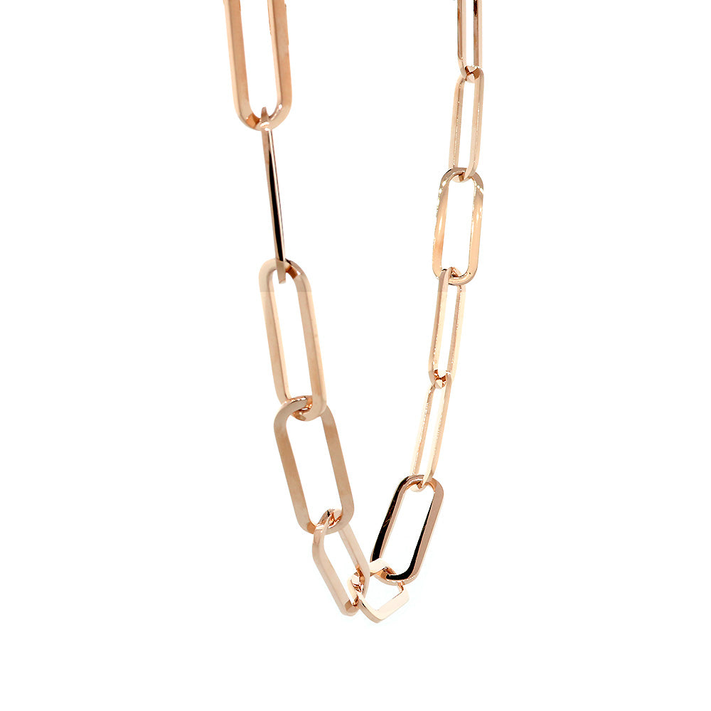 Paperclip Chain 14k Solid Gold Necklace, Rectangle Long Link Necklace, 4 Mm  Width, Oval Link Chain Necklace 