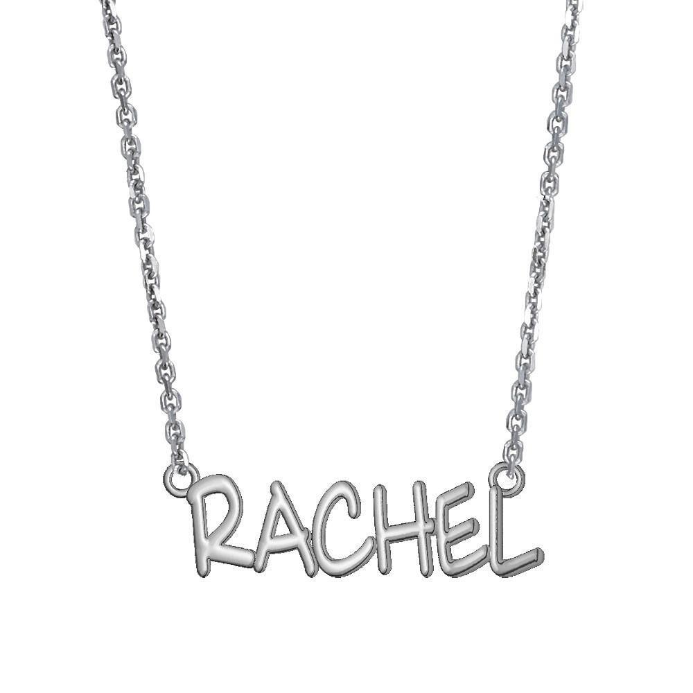 Rachel Name Plate 1 Inch Long in Sterling Silver, 18 Inches Total