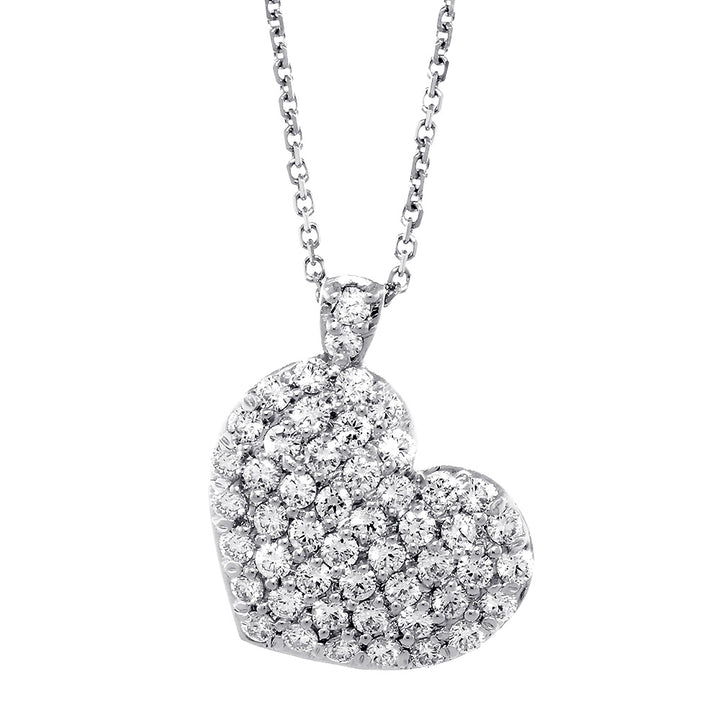 Large Diamond Heart Pendant and Chain, 2.10CT in 14K White Gold, 16" Inch Chain