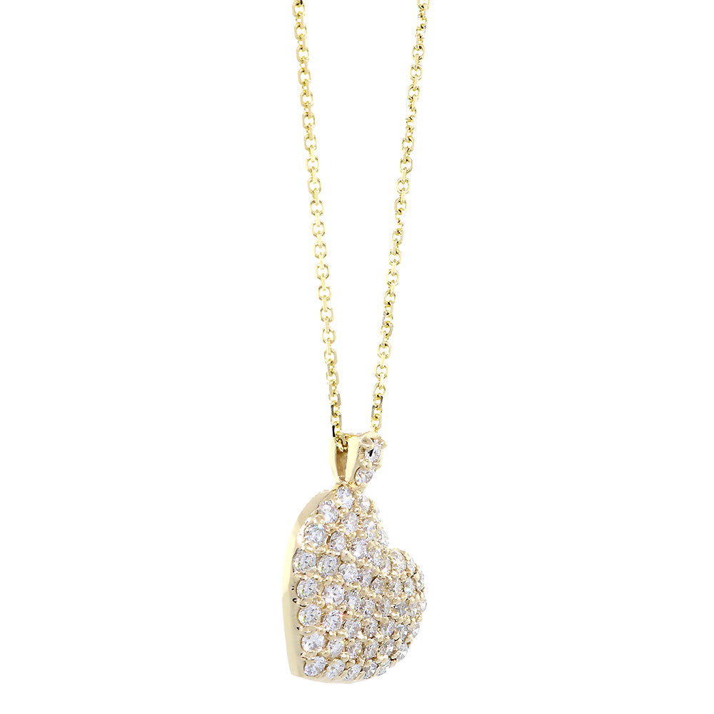 Large Diamond Heart Pendant and Chain, 2.10CT in 14K Yellow Gold, 16" Inch Chain