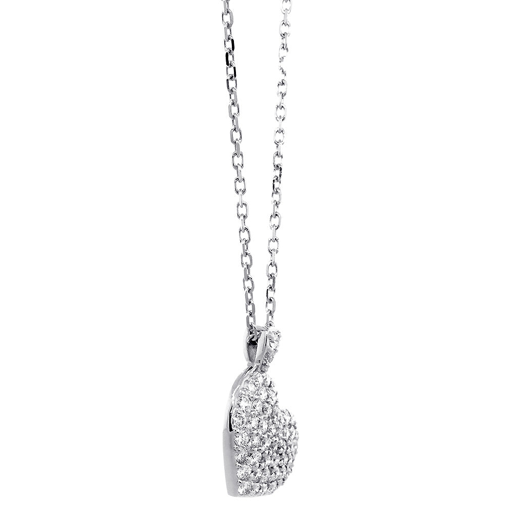 Small Diamond Heart Pendant and Chain, 1.55CT in 14K White Gold, 16" Inch Chain